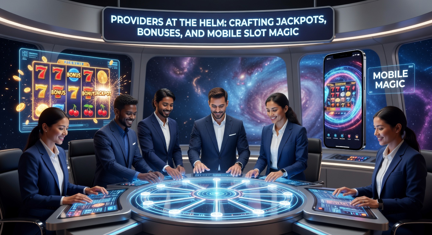 Moderne Slot-Maschinen mit leuchtenden Jackpots und mobilen Geräten im Vordergrund, die die Kreativität der Provider symbolisieren